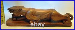 Vtg CARVED WOOD Art PANTHER Jaguar Cougar Sculpture Figure
