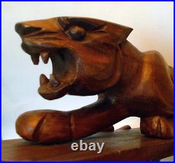 Vtg CARVED WOOD Art PANTHER Jaguar Cougar Sculpture Figure