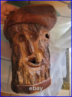 Vtg Carved Wood Face Old Man Tree Trunk Spirit Wall Folk Art Signed Hagans 2007