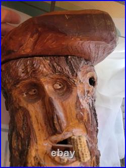 Vtg Carved Wood Face Old Man Tree Trunk Spirit Wall Folk Art Signed Hagans 2007