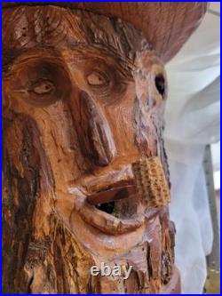 Vtg Carved Wood Face Old Man Tree Trunk Spirit Wall Folk Art Signed Hagans 2007