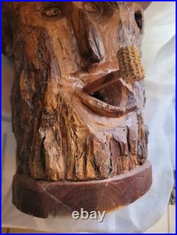 Vtg Carved Wood Face Old Man Tree Trunk Spirit Wall Folk Art Signed Hagans 2007