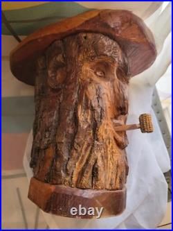 Vtg Carved Wood Face Old Man Tree Trunk Spirit Wall Folk Art Signed Hagans 2007