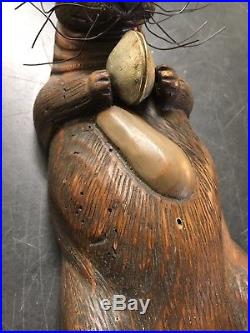 Vtg Carved Wood Otter Duck Decoy Signed Tom Taber Sculpture Cabin Lodge Decor
