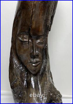 Vtg Carved Wood Sculpture Art Spirit of the Forest Unique Woman Face Nice OOAK