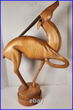 Vtg Dolbi Cashier Style Hand Wood Carved Brass Gazelle Art Deco Sculpture Statue