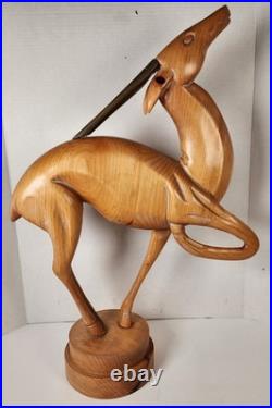 Vtg Dolbi Cashier Style Hand Wood Carved Brass Gazelle Art Deco Sculpture Statue