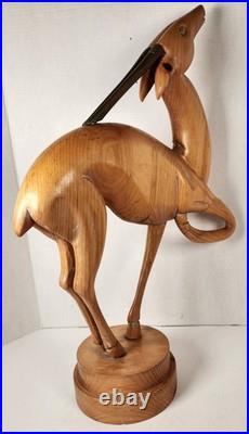 Vtg Dolbi Cashier Style Hand Wood Carved Brass Gazelle Art Deco Sculpture Statue