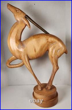Vtg Dolbi Cashier Style Hand Wood Carved Brass Gazelle Art Deco Sculpture Statue