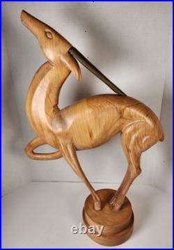 Vtg Dolbi Cashier Style Hand Wood Carved Brass Gazelle Art Deco Sculpture Statue