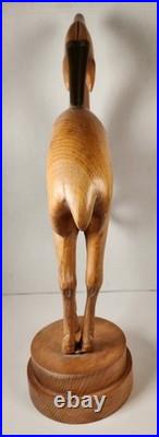 Vtg Dolbi Cashier Style Hand Wood Carved Brass Gazelle Art Deco Sculpture Statue