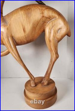 Vtg Dolbi Cashier Style Hand Wood Carved Brass Gazelle Art Deco Sculpture Statue