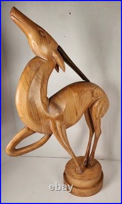Vtg Dolbi Cashier Style Hand Wood Carved Brass Gazelle Art Deco Sculpture Statue