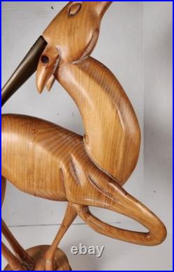 Vtg Dolbi Cashier Style Hand Wood Carved Brass Gazelle Art Deco Sculpture Statue