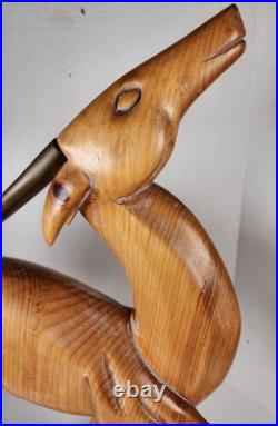 Vtg Dolbi Cashier Style Hand Wood Carved Brass Gazelle Art Deco Sculpture Statue