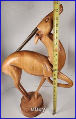 Vtg Dolbi Cashier Style Hand Wood Carved Brass Gazelle Art Deco Sculpture Statue