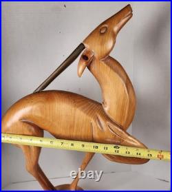 Vtg Dolbi Cashier Style Hand Wood Carved Brass Gazelle Art Deco Sculpture Statue
