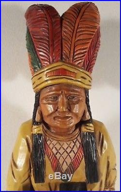 Vtg Ed Boggis Carved Cigar 5c Tobacco Store Indian Wooden Folk Art Sculpture