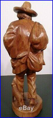 Vtg European Hand Carved Wooden Folk Art Sculpture Traveling Homeless Man with Dog