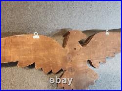Vtg Folk Art Hand Carved Wood Gilt American Bellamy Style Eagle Wall Hanging 3ft
