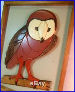 Vtg Framed Carved Wood Barn Owl Sculpture Artist Signed Ed Lamphiere