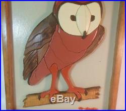 Vtg Framed Carved Wood Barn Owl Sculpture Artist Signed Ed Lamphiere