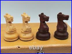 Vtg French Hand Carved design Lardy Staunton Wood Chess Set men felt box 3 K