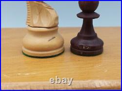 Vtg French Hand Carved design Lardy Staunton Wood Chess Set men felt box 3 K