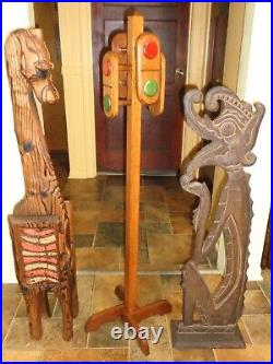 Vtg Funky Grotesque Wood Creature Jester Hat Floor Standing Cool Tiki Bar Decor