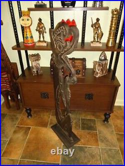 Vtg Funky Grotesque Wood Creature Jester Hat Floor Standing Cool Tiki Bar Decor