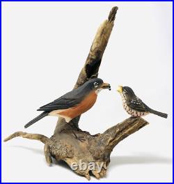 Vtg Hand Carved Birds Driftwood Sculpture Painted Art Nature BT23