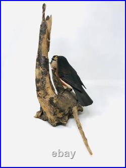 Vtg Hand Carved Birds Driftwood Sculpture Painted Art Nature BT23