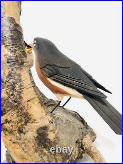 Vtg Hand Carved Birds Driftwood Sculpture Painted Art Nature BT23