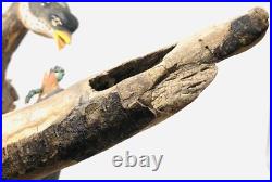 Vtg Hand Carved Birds Driftwood Sculpture Painted Art Nature BT23