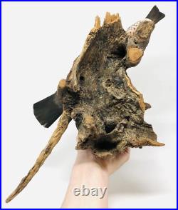 Vtg Hand Carved Birds Driftwood Sculpture Painted Art Nature BT23