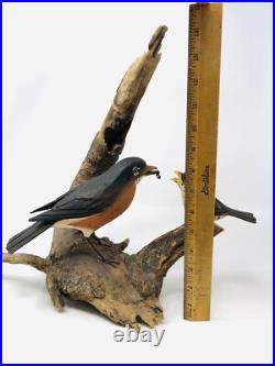 Vtg Hand Carved Birds Driftwood Sculpture Painted Art Nature BT23