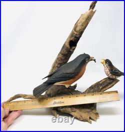 Vtg Hand Carved Birds Driftwood Sculpture Painted Art Nature BT23