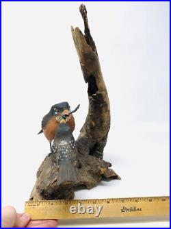 Vtg Hand Carved Birds Driftwood Sculpture Painted Art Nature BT23