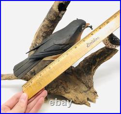 Vtg Hand Carved Birds Driftwood Sculpture Painted Art Nature BT23