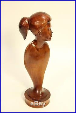 Vtg Hand Carved Milo Wood Paul Fujimoto Hawaii Art Sculpture Lady Bust Sculpture