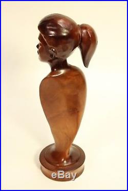 Vtg Hand Carved Milo Wood Paul Fujimoto Hawaii Art Sculpture Lady Bust Sculpture