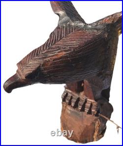 Vtg Hand Carved Wood American Bald Eagle Sculpture Statue Carving 20 25 OOAK