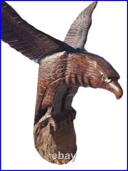 Vtg Hand Carved Wood American Bald Eagle Sculpture Statue Carving 20 25 OOAK