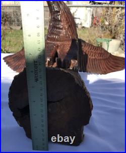 Vtg Hand Carved Wood American Bald Eagle Sculpture Statue Carving 20 25 OOAK