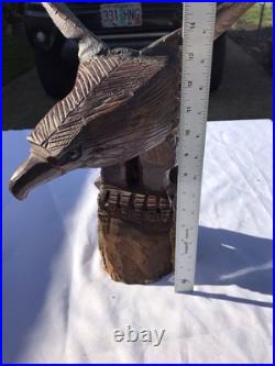 Vtg Hand Carved Wood American Bald Eagle Sculpture Statue Carving 20 25 OOAK