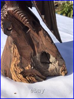 Vtg Hand Carved Wood American Bald Eagle Sculpture Statue Carving 20 25 OOAK