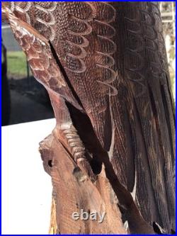 Vtg Hand Carved Wood American Bald Eagle Sculpture Statue Carving 20 25 OOAK