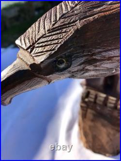 Vtg Hand Carved Wood American Bald Eagle Sculpture Statue Carving 20 25 OOAK