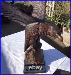 Vtg Hand Carved Wood American Bald Eagle Sculpture Statue Carving 20 25 OOAK