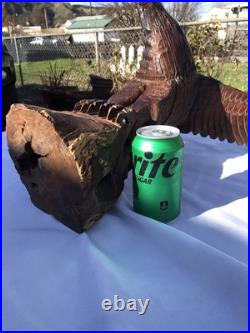 Vtg Hand Carved Wood American Bald Eagle Sculpture Statue Carving 20 25 OOAK